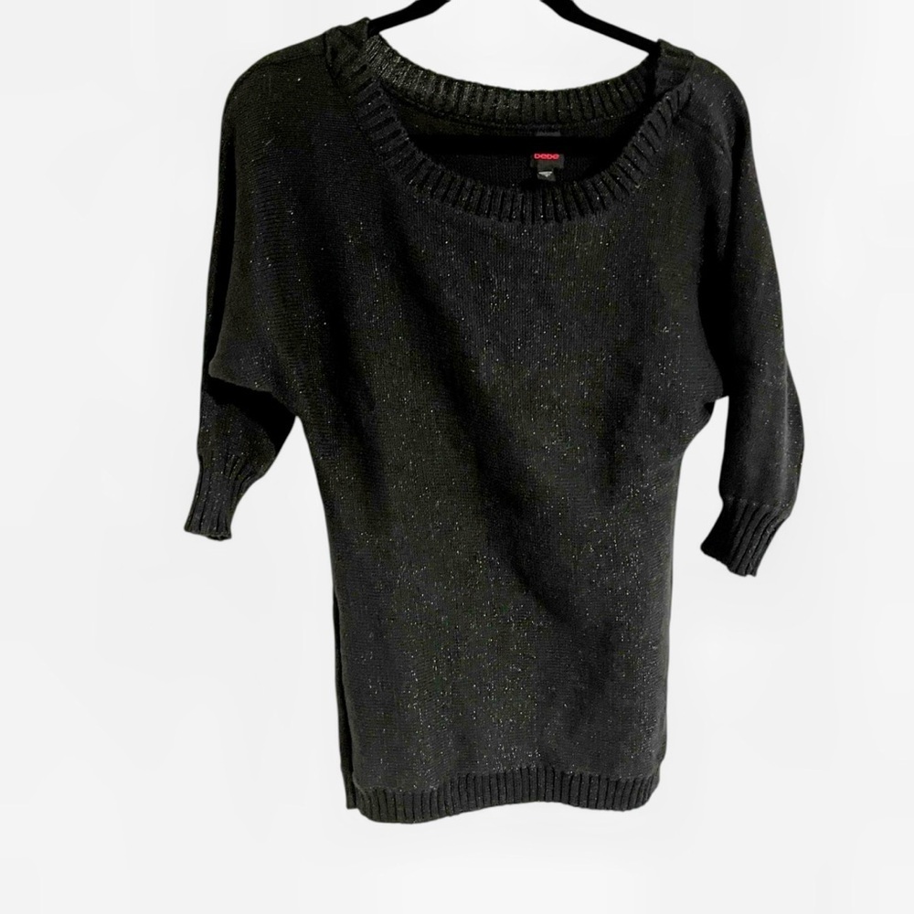 Vintage Y2K 2b Bebe black tunic mini sweater dress top shimmery retro small S